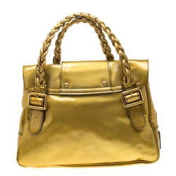 Pre Owned Valentino Metallic Yellow Patent Leather Histoire Satchel