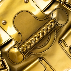 Pre Owned Valentino Metallic Yellow Patent Leather Histoire Satchel