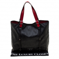 Pre Owned Valentino Black/Red Coated Canvas and Leather Tote