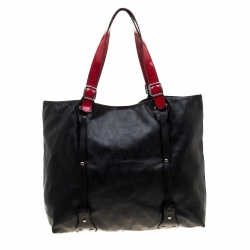 Pre Owned Valentino Black/Red Coated Canvas and Leather Tote