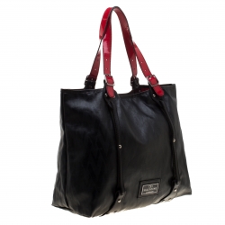 Pre Owned Valentino Black/Red Coated Canvas and Leather Tote