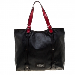 Pre Owned Valentino Black/Red Coated Canvas and Leather Tote