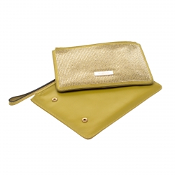 Valentino Green Leather Studded Zip Pouch