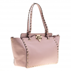 Pre Owned Valentino Pink Leather Small Rockstud Tote