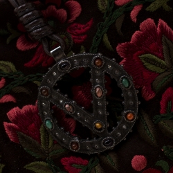 Pre Owned Valentino Brown Flowers Embroidered Suede and Leather Vring Shoulder Bag