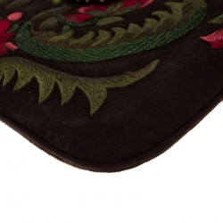 Pre Owned Valentino Brown Flowers Embroidered Suede and Leather Vring Shoulder Bag