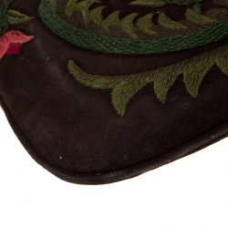 Pre Owned Valentino Brown Flowers Embroidered Suede and Leather Vring Shoulder Bag