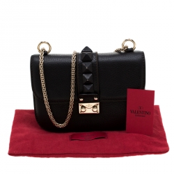 Pre Owned Valentino Black Leather Small Glam Lock Flap Bag