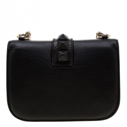 Pre Owned Valentino Black Leather Small Glam Lock Flap Bag