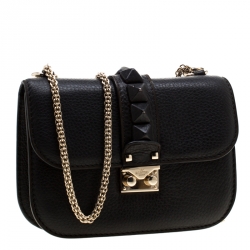 Pre Owned Valentino Black Leather Small Glam Lock Flap Bag