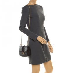 Pre Owned Valentino Black Leather Small Glam Lock Flap Bag