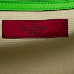 Pre Owned Valentino Neon Green Leather Medium Rockstud Glam Lock Flap Shoulder Bag