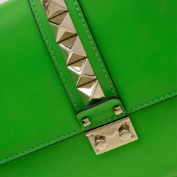 Pre Owned Valentino Neon Green Leather Medium Rockstud Glam Lock Flap Shoulder Bag