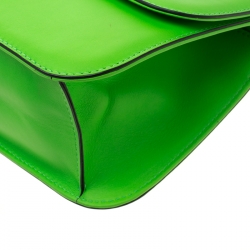 Pre Owned Valentino Neon Green Leather Medium Rockstud Glam Lock Flap Shoulder Bag