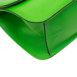 Pre Owned Valentino Neon Green Leather Medium Rockstud Glam Lock Flap Shoulder Bag