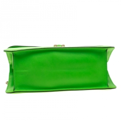 Pre Owned Valentino Neon Green Leather Medium Rockstud Glam Lock Flap Shoulder Bag