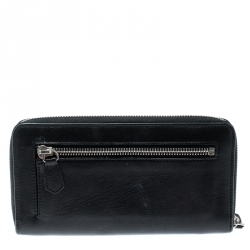 Pre Owned Valentino Black Leather Zip Around Wallet
