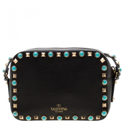 Pre Owned Valentino Black Leather Small Rolling Rockstud Crossbody Bag