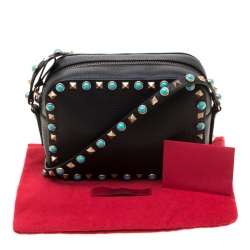 Pre Owned Valentino Black Leather Small Rolling Rockstud Crossbody Bag