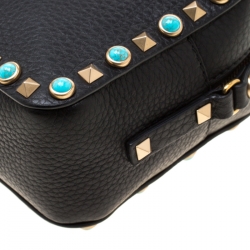 Pre Owned Valentino Black Leather Small Rolling Rockstud Crossbody Bag