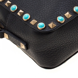 Pre Owned Valentino Black Leather Small Rolling Rockstud Crossbody Bag
