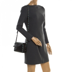 Pre Owned Valentino Black Leather Small Rolling Rockstud Crossbody Bag