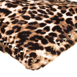 Pre Owned Valentino Brown/Black Leopard Print Calfhair Rockstud Clutch