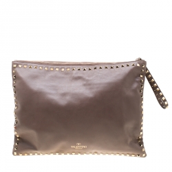 Pre Owned Valentino Dark Grey Leather Rockstud Clutch