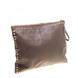 Pre Owned Valentino Dark Grey Leather Rockstud Clutch