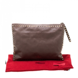 Pre Owned Valentino Dark Grey Leather Rockstud Clutch