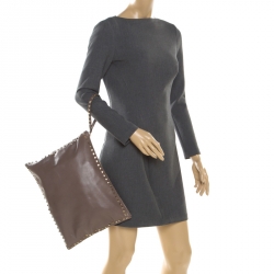 Pre Owned Valentino Dark Grey Leather Rockstud Clutch