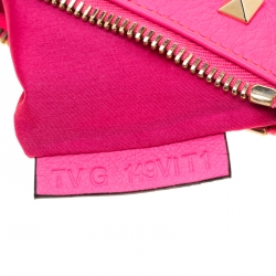 Pre Owned Valentino Neon Pink Leather Rockstud Wristlet Pouch
