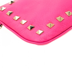Pre Owned Valentino Neon Pink Leather Rockstud Wristlet Pouch