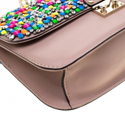 Pre Owned Valentino Multicolor Rockstud Crystal Embellished Leather Medium Glam Lock Flap Bag