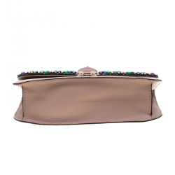 Pre Owned Valentino Multicolor Rockstud Crystal Embellished Leather Medium Glam Lock Flap Bag