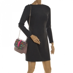 Pre Owned Valentino Multicolor Rockstud Crystal Embellished Leather Medium Glam Lock Flap Bag