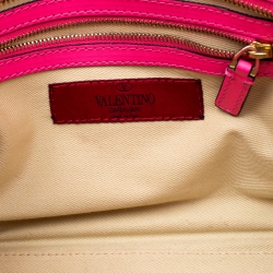 Pre Owned Valentino  Neon Pink Leather Small Rockstud Tote Bag