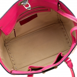 Pre Owned Valentino  Neon Pink Leather Small Rockstud Tote Bag