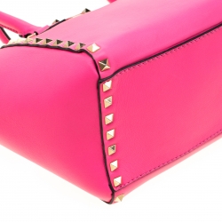 Pre Owned Valentino  Neon Pink Leather Small Rockstud Tote Bag