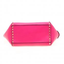 Pre Owned Valentino  Neon Pink Leather Small Rockstud Tote Bag
