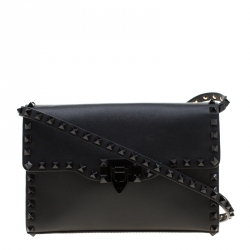 Pre Owned Valentino Black Leather Small Rockstud Shoulder Bag