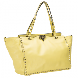 Pre Owned Valentino Yellow Leather Medium Studded Rockstud Tote