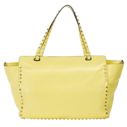 Pre Owned Valentino Yellow Leather Medium Studded Rockstud Tote