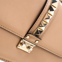 Pre Owned Valentino Beige Leather Rockstud Medium Glam Lock Flap Bag
