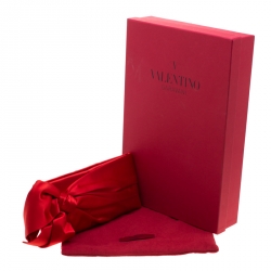 Pre Owned Valentino Red Satin Pleated Bow Clutch