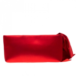 Pre Owned Valentino Red Satin Pleated Bow Clutch