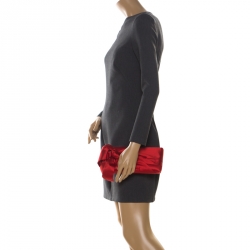 Pre Owned Valentino Red Satin Pleated Bow Clutch
