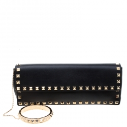Pre Owned Valentino Black Leather Rockstud Bracelet Clutch