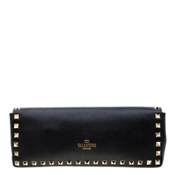 Pre Owned Valentino Black Leather Rockstud Bracelet Clutch