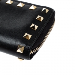 Pre Owned Valentino Black Leather Rockstud Coin Purse